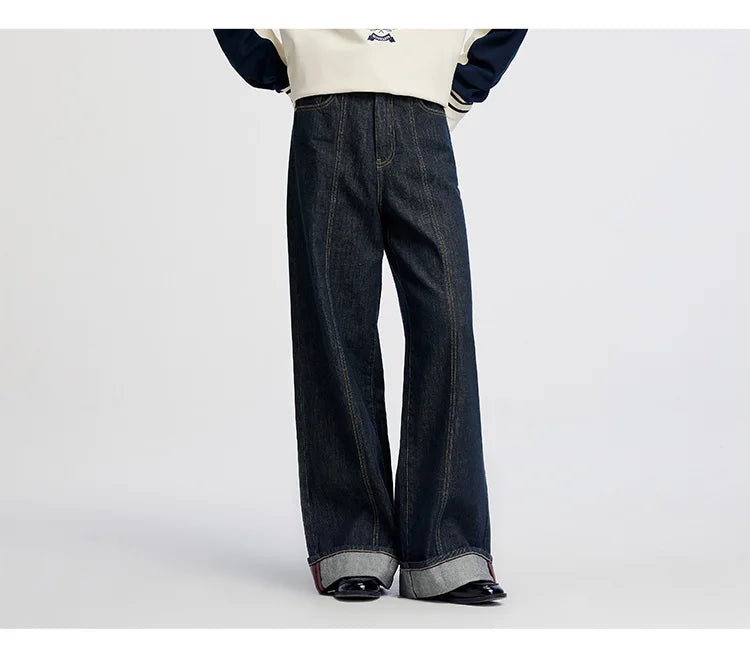 Women's Rolled Hem Loose Wide Leg Long Trousers