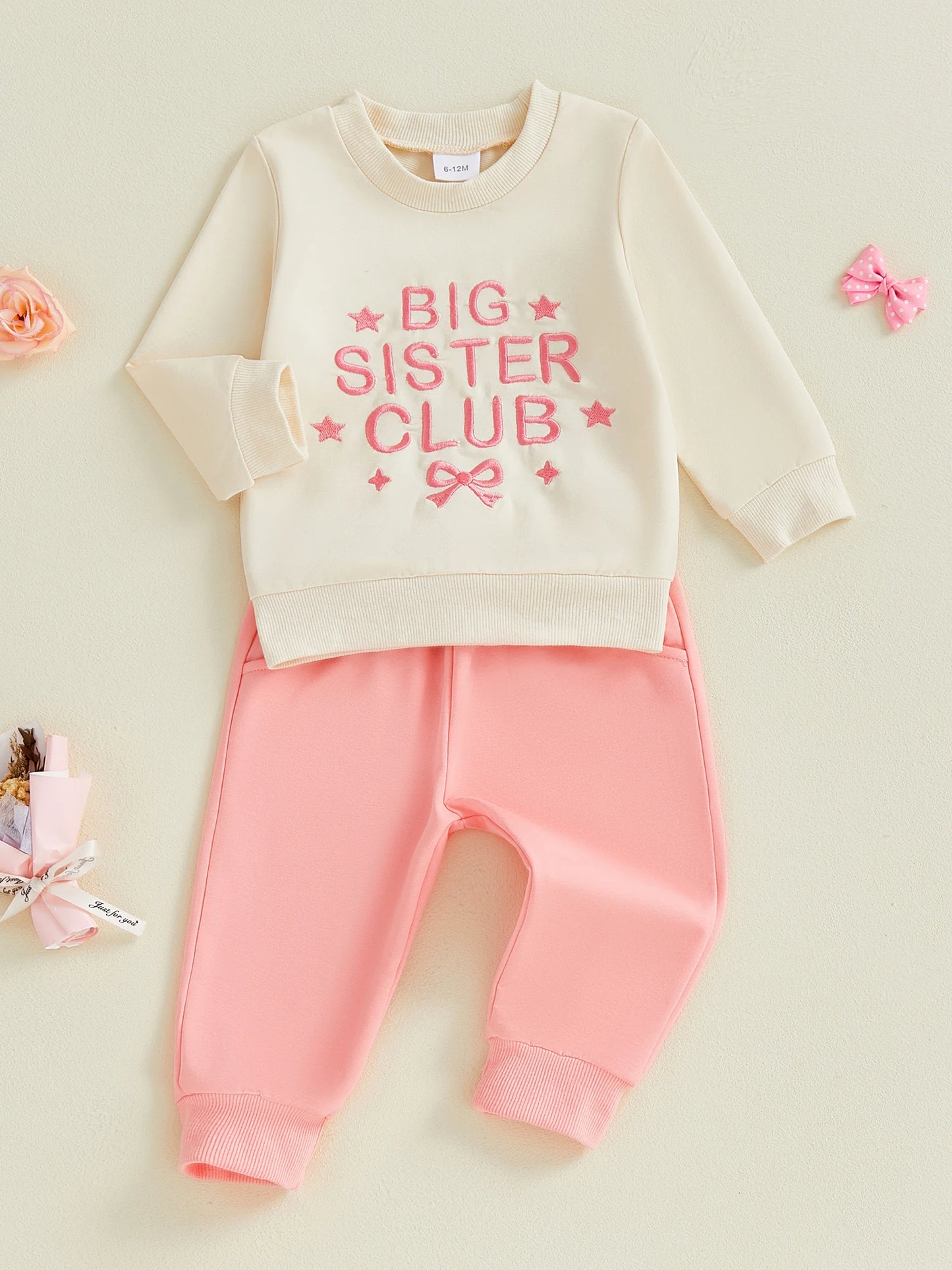Toddler Baby Girls Fall Winter Outfit Set - Star Bow Embroidery Sweatshirt & Pants 0-3Y