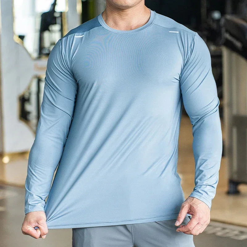 Men's Sports Fitness Long Sleeve Outdoor Badminton Quick Dry Training Casual Thin Running Top Bodybuilding Sportswear T-Shirt
