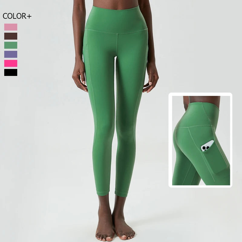 Women's High Waist Sports Leggings Buttery Soft Pocket Yoga Pants Slim Fit Stretchy Workout Running Tights Sportswear