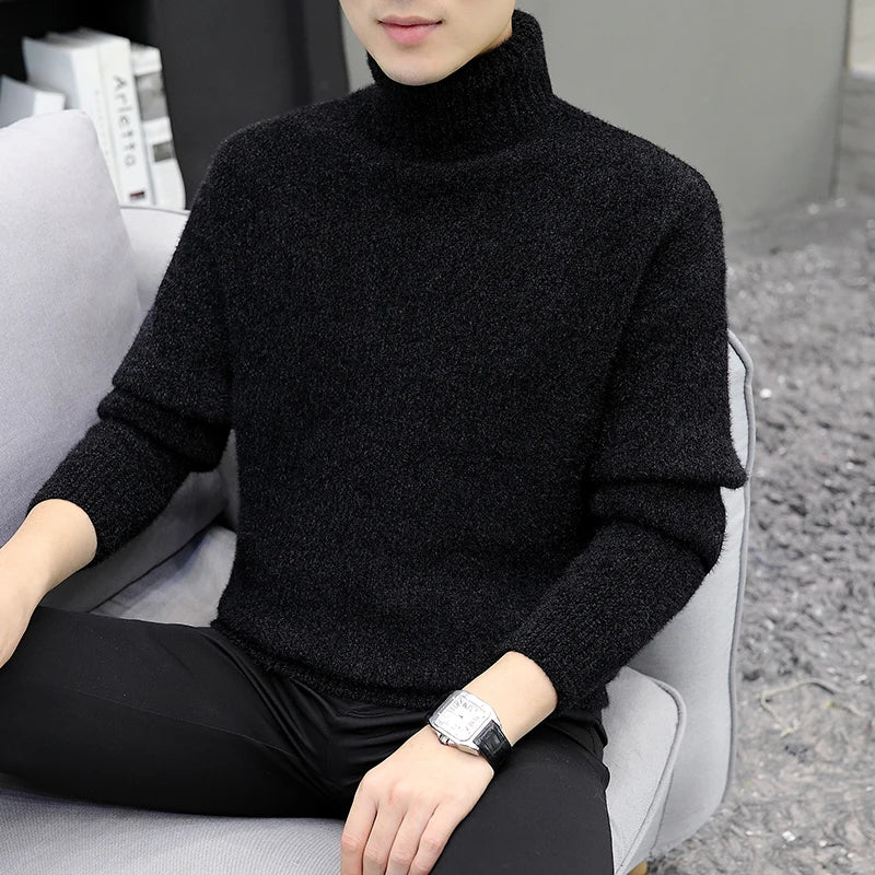 Autumn Winter Turtleneck Sweater - Solid Colour Warm Knit Pullover