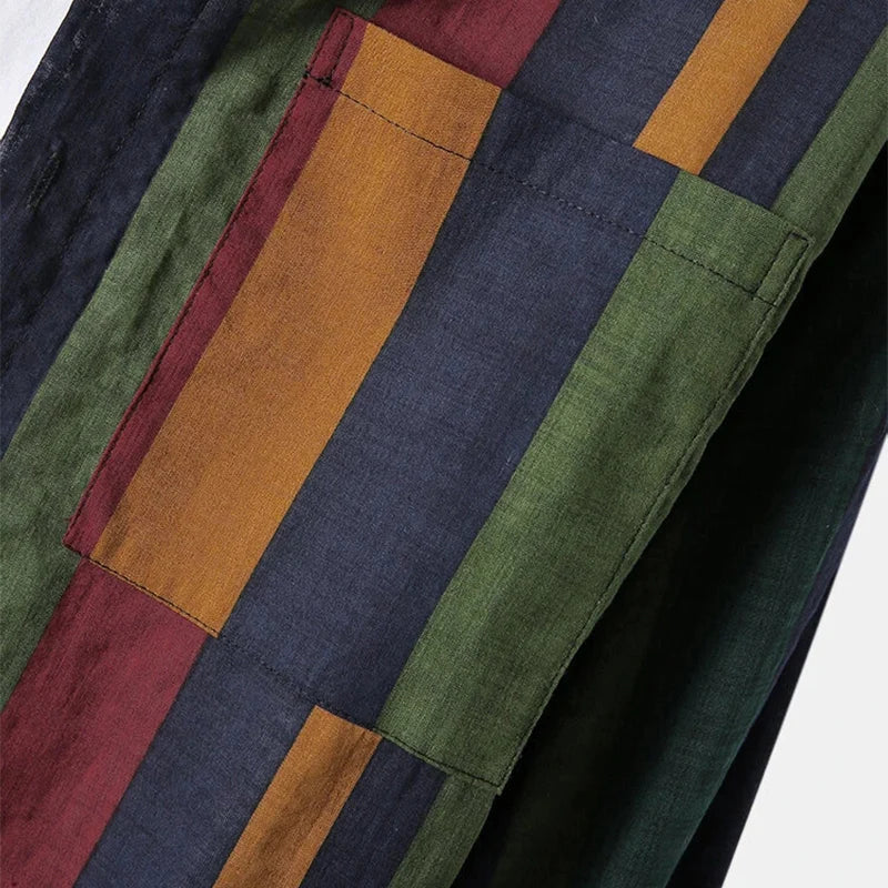 Men's Striped Cotton Shirt - Long Sleeve Turn Down Collar Casual Shirt