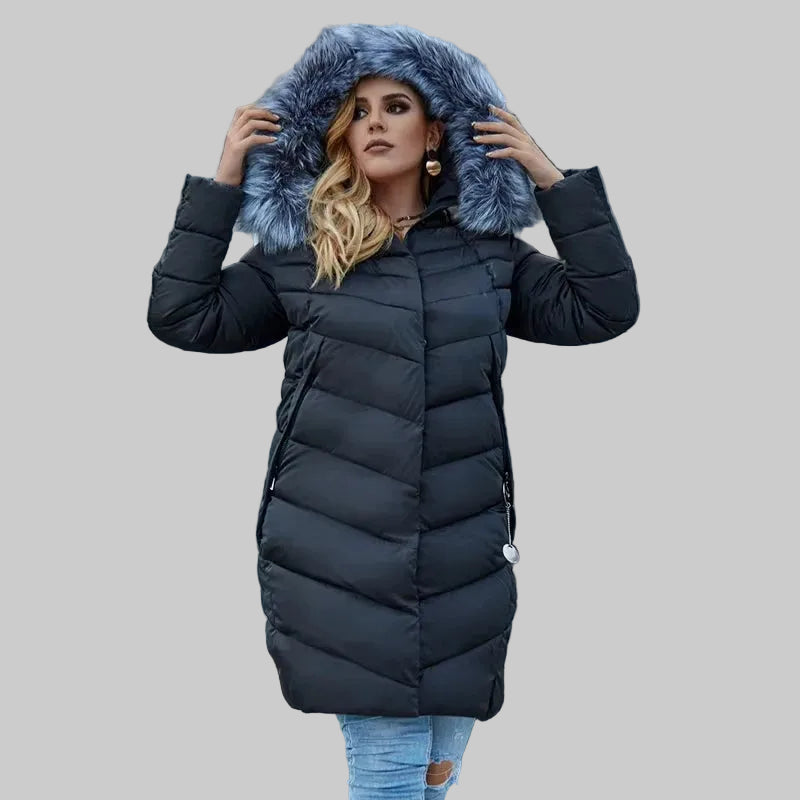 Women's Fur Collar Down Coat - Extra Long Winter Jacket