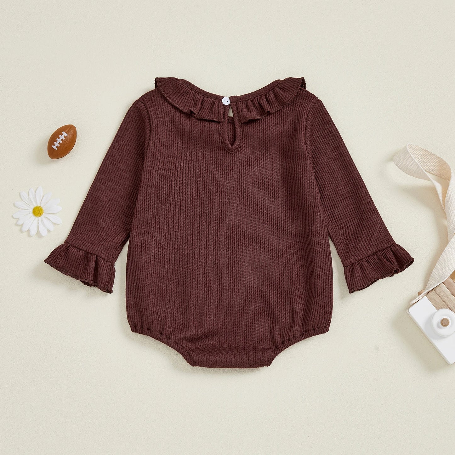 Baby Autumn Winter Romper - Football Embroidery Long Sleeve Ruffled Jumpsuit (0-18M)