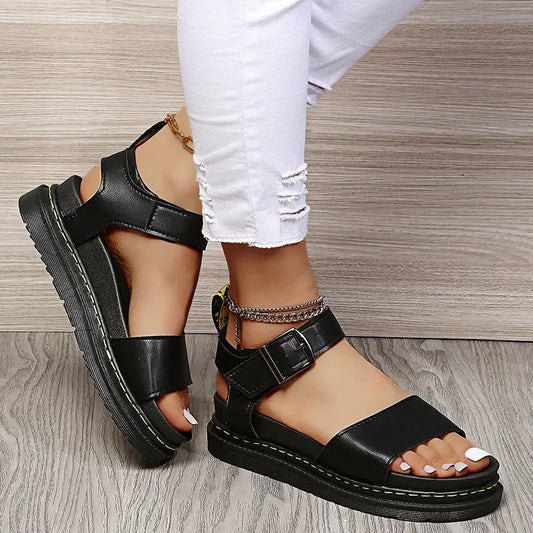 Women's Ankle Strap PU Thick-soled Soft Buckle Sandals