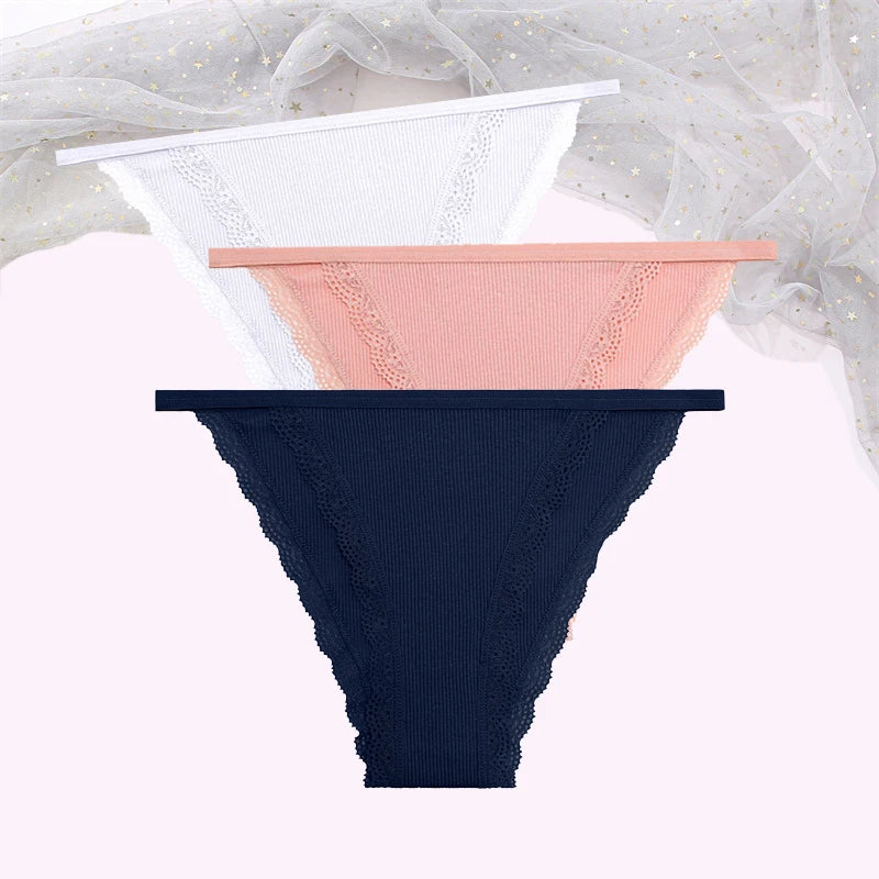 Women's Cotton Lace Briefs 3-Piece Set - Comfortable Underwear