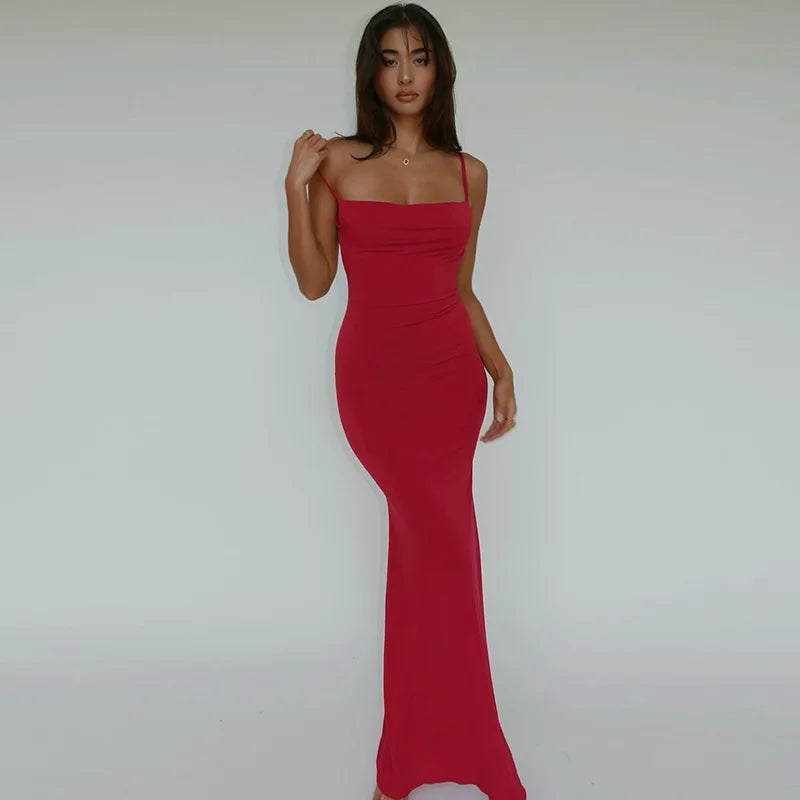 Women's Draped Backless Sleeveless Slip Maxi Dress