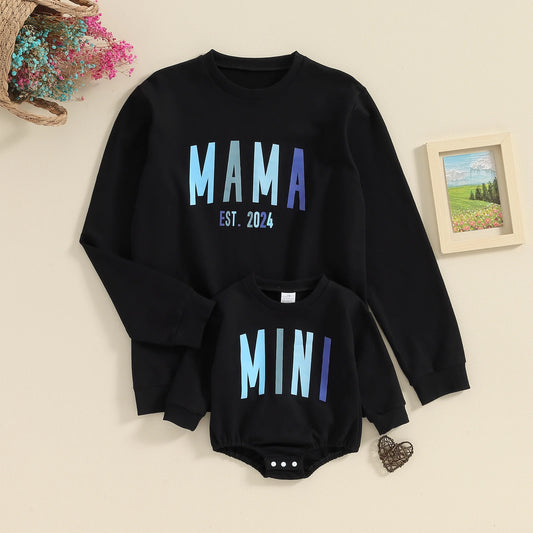 Family Matching Sweatshirt Outfits Letters Print Long Sleeve Spring Fall Pullover Baby Girls Boys Romper