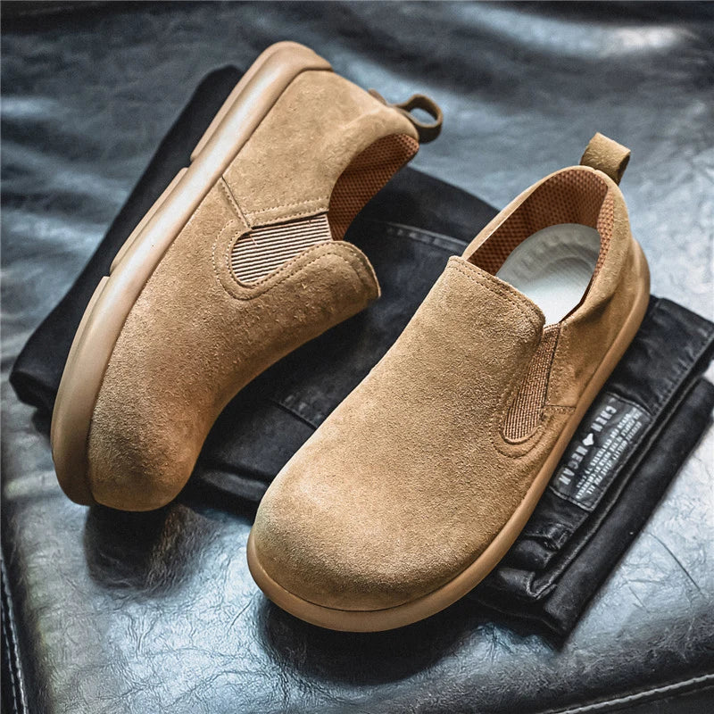 Men's Casual Sneakers British Style Loafers Slip-on Suede Leather Shoes