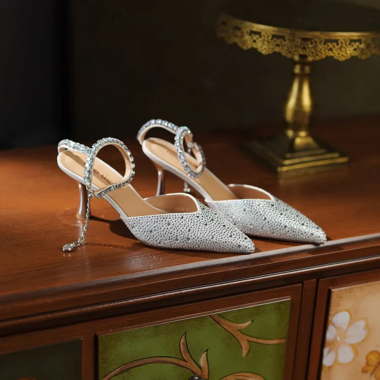 Women's Pointed Toe Rhinestone Wedding Sandals - Bowknot Pendant Pumps