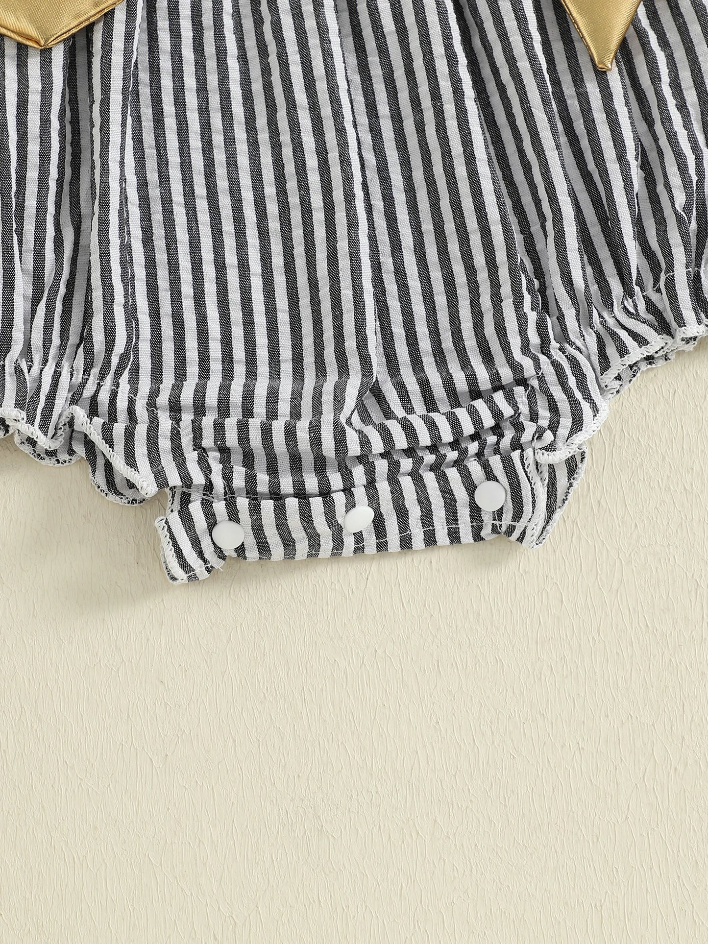 Baby Girls New Year Romper - Stripe Print Letter Embroidery Ruffled Jumpsuit