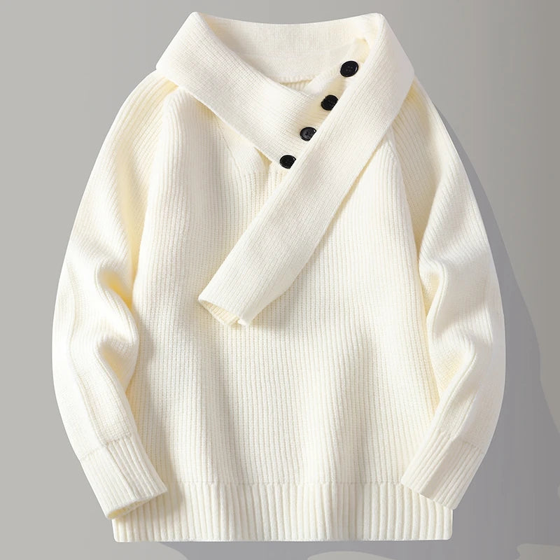 Men's Autumn V-Neck Knit Sweater - Solid Colour Casual Pullover