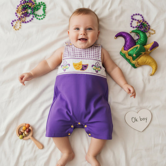 Baby Boys Romper - Embroidered Sleeveless Jumpsuit (0-18M)