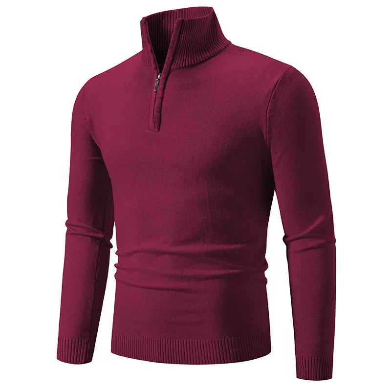 Men's Half Zipper Knitted Sweater - Slim Fit Stand Collar Pullover