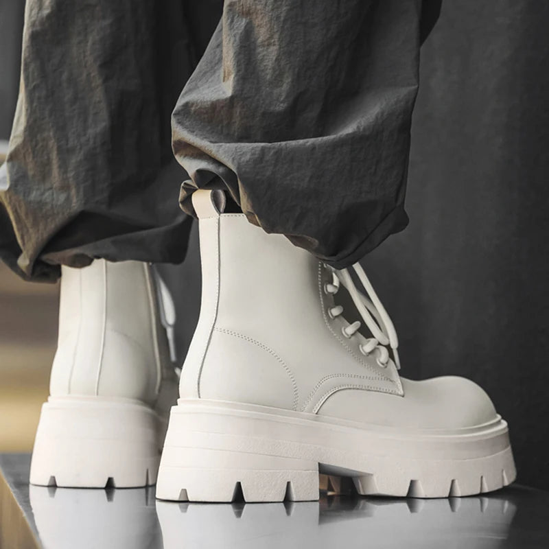 Men’s Platform Lace Up Plush Chunky High Top Ankle Boots
