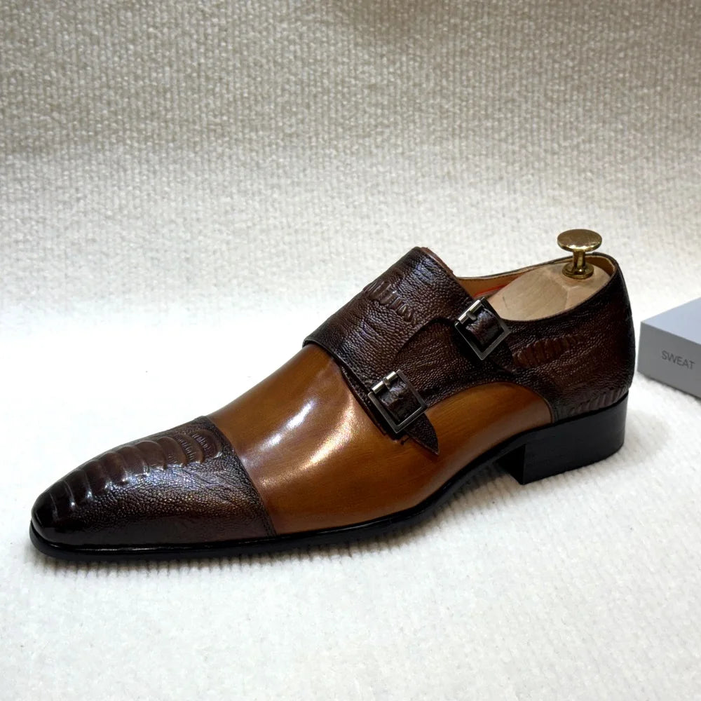 Handmade Double Buckle Monk Strap Leather Dress Shoes