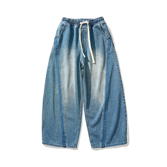 Wide Leg Vintage Denim Jeans - Solid Colour Streetwear