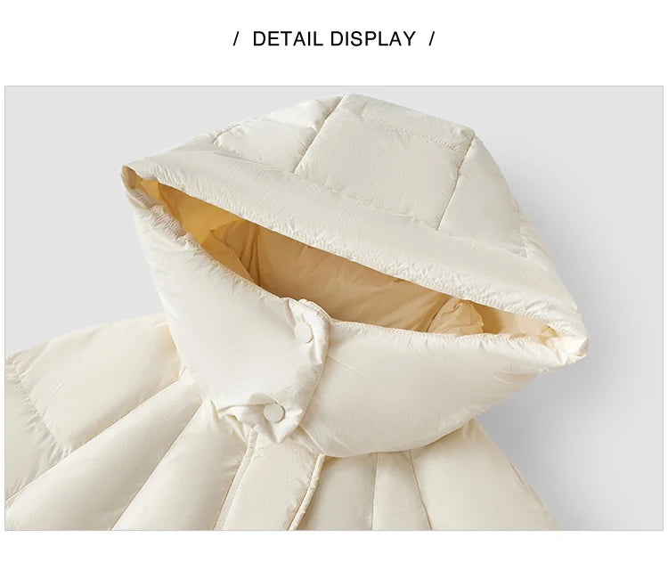 Mid-Length Loose Fit Hooded Down Jacket - Women's Textured Winter Coat