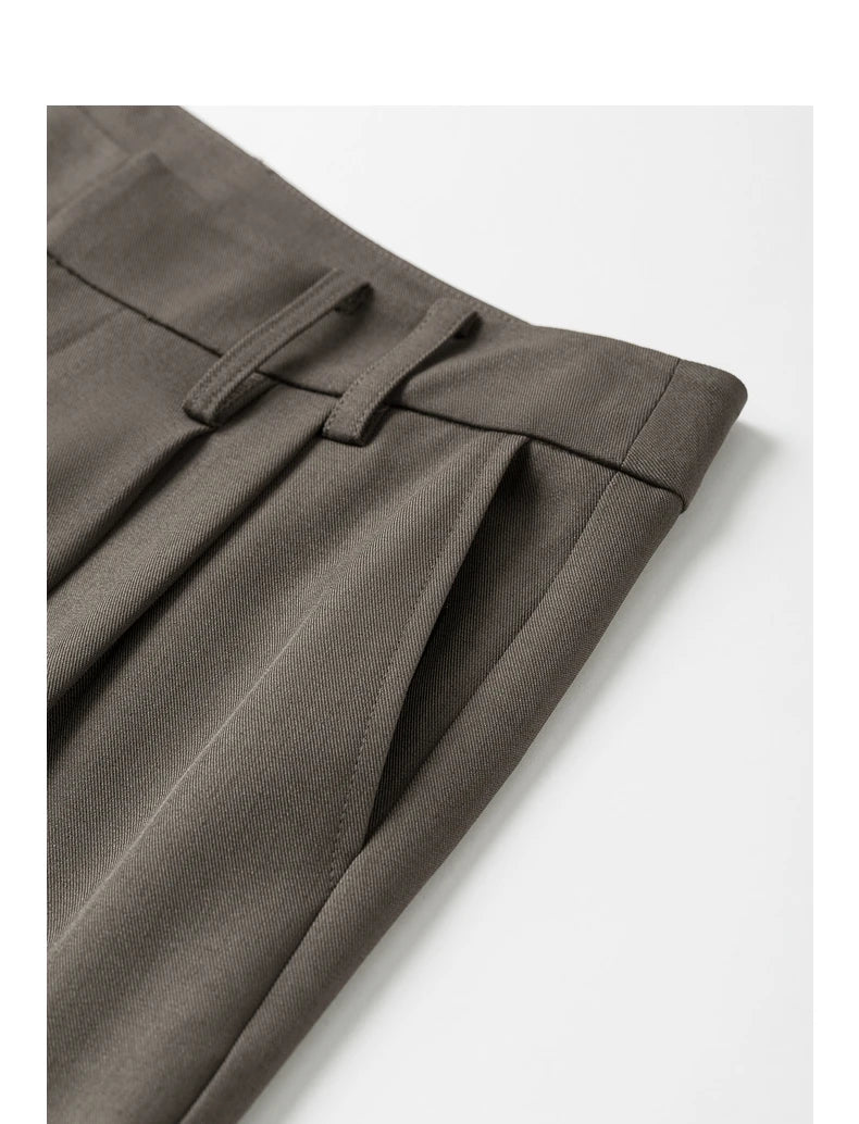 Women's High Waist Straight Leg Suit Trousers with Pockets | Brown