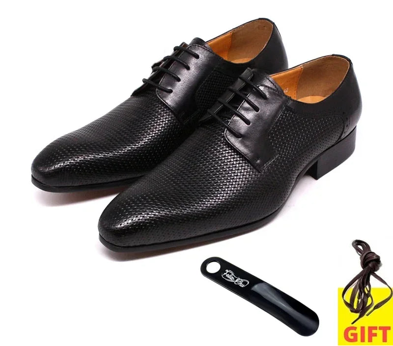 Men's Genuine Leather Derby Shoes - Italian Style Net Print