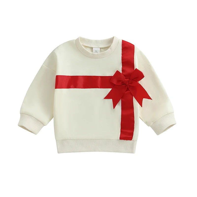 0-3Y Valentines Days Baby Girls Spring Sweatshirt T Shirts 3D Bow Present Box Patchwork Long Sleeve Pullover Loose Top