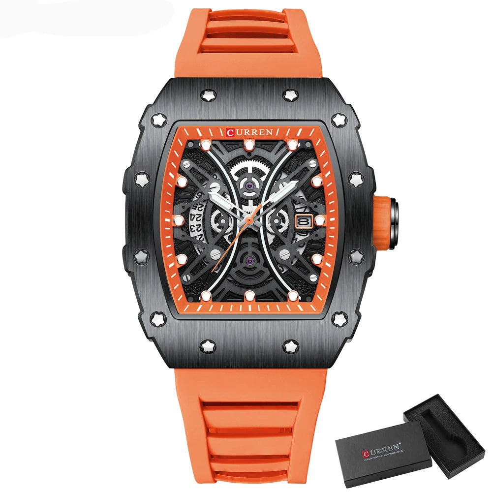 Men's 3D Quartz Stainless Steel Watch - Waterproof with Silicone Strap