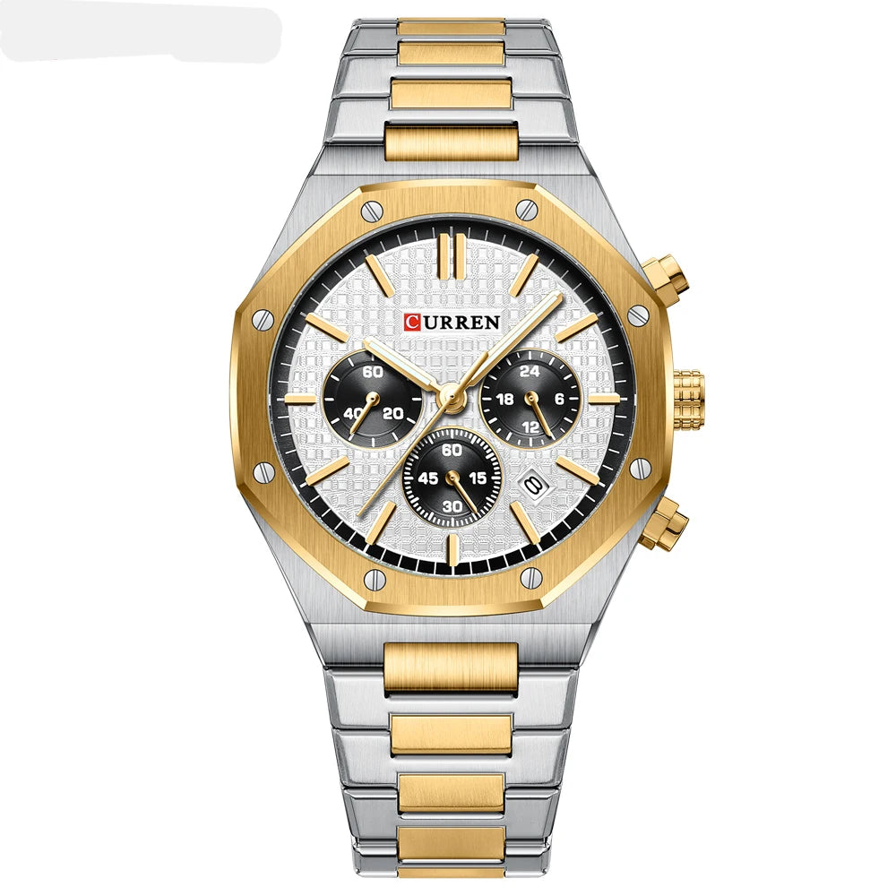 Luxury Gold Multifunction Quartz Watch - Luminous Sport Chronograph