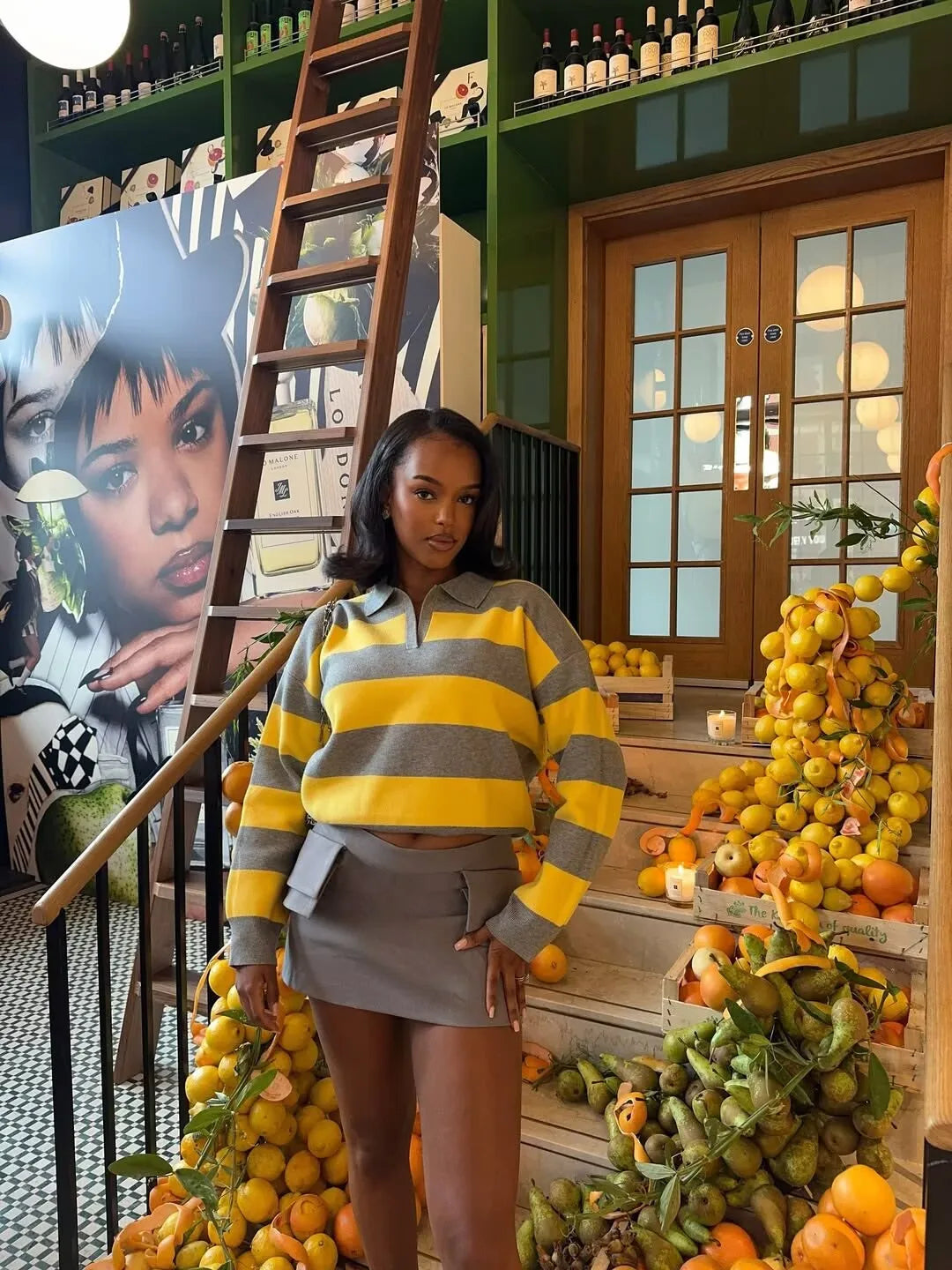 Striped Knit Polo Neck Sweater