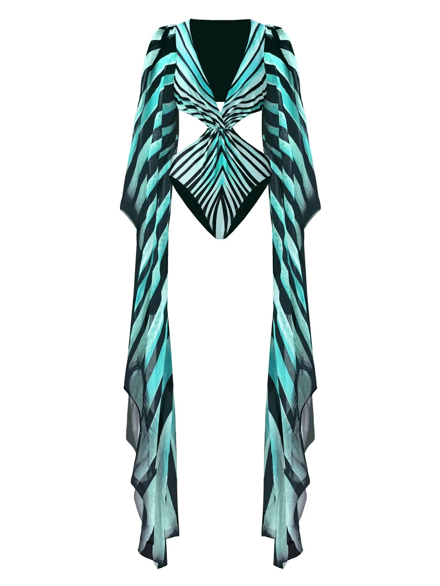 Ruffle Cut Out Long Sleeve Swimsuit