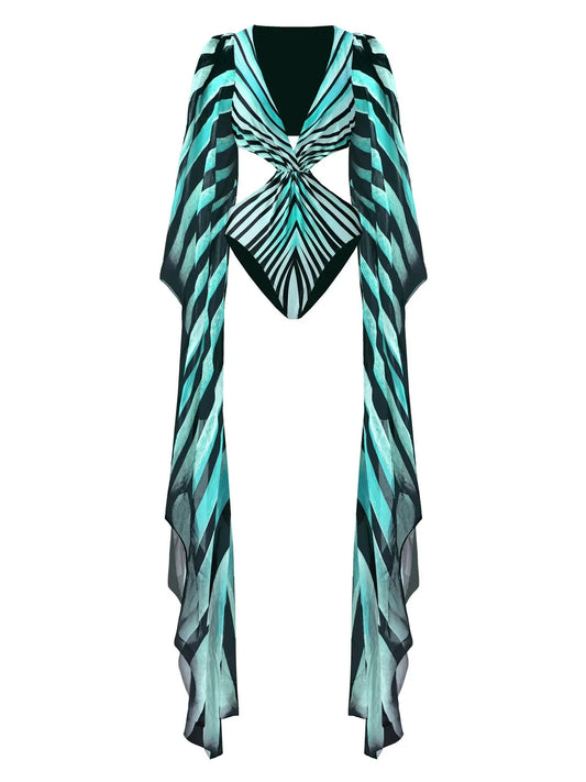 Ruffle Cut Out Long Sleeve Swimsuit