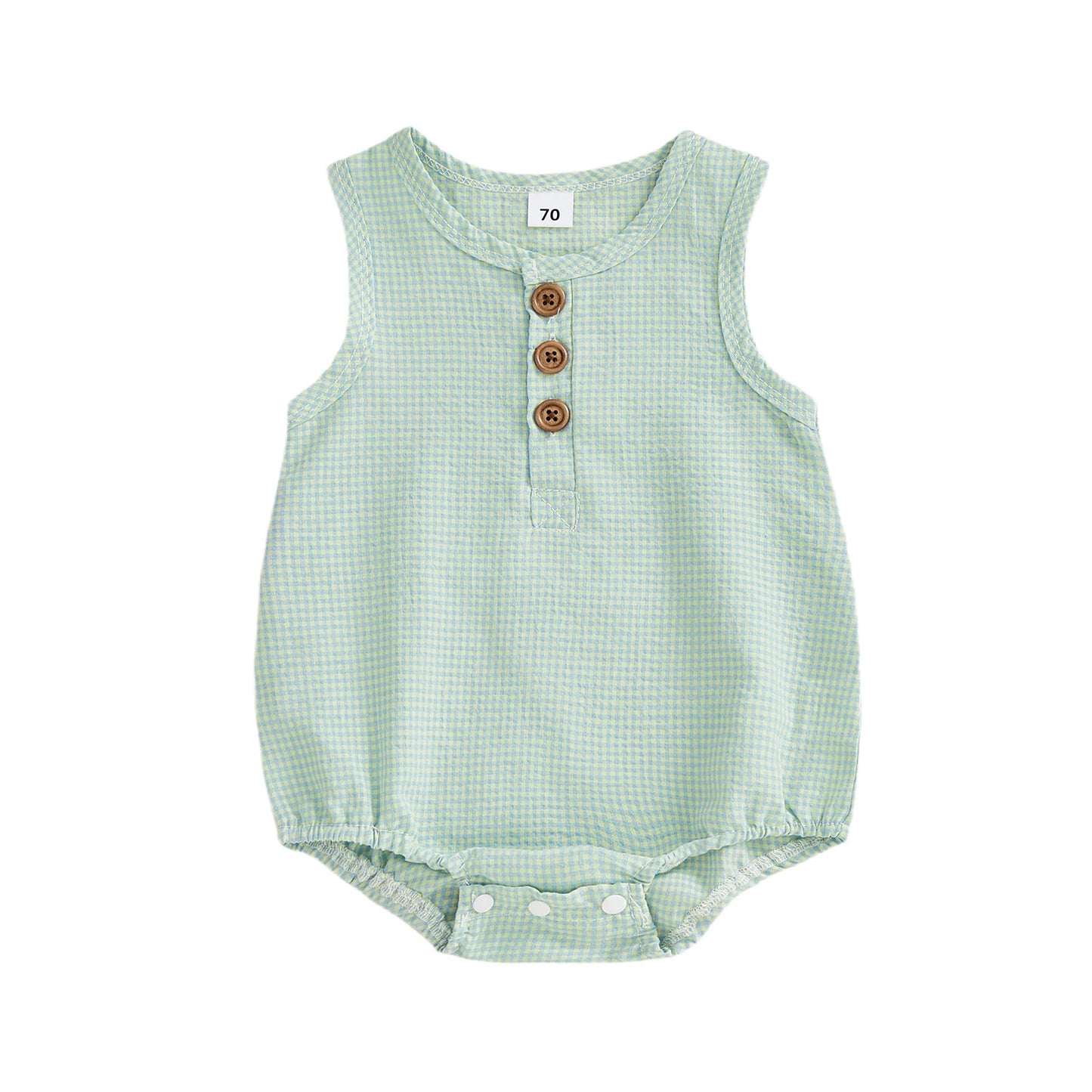 Baby Romper - Plaid Button-Down Sleeveless Jumpsuit (Unisex)