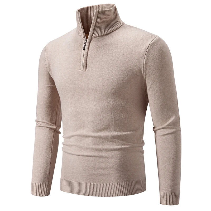 Men's Half Zipper Knitted Sweater - Slim Fit Stand Collar Pullover