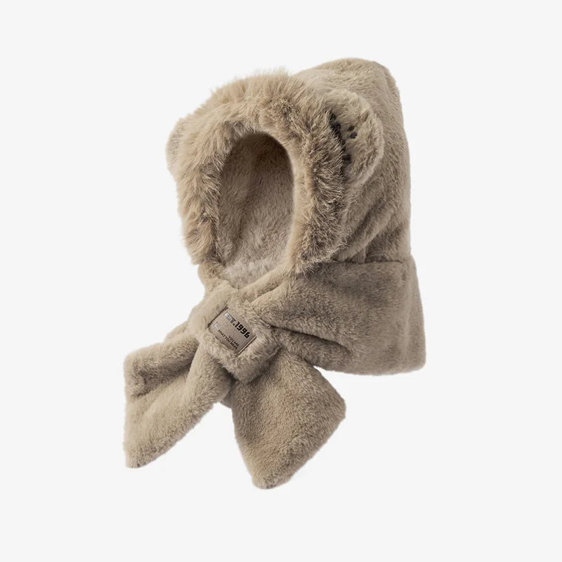 Cute Bear Hooded Scarf and Mask Set - Plush Warm Winter Accessory