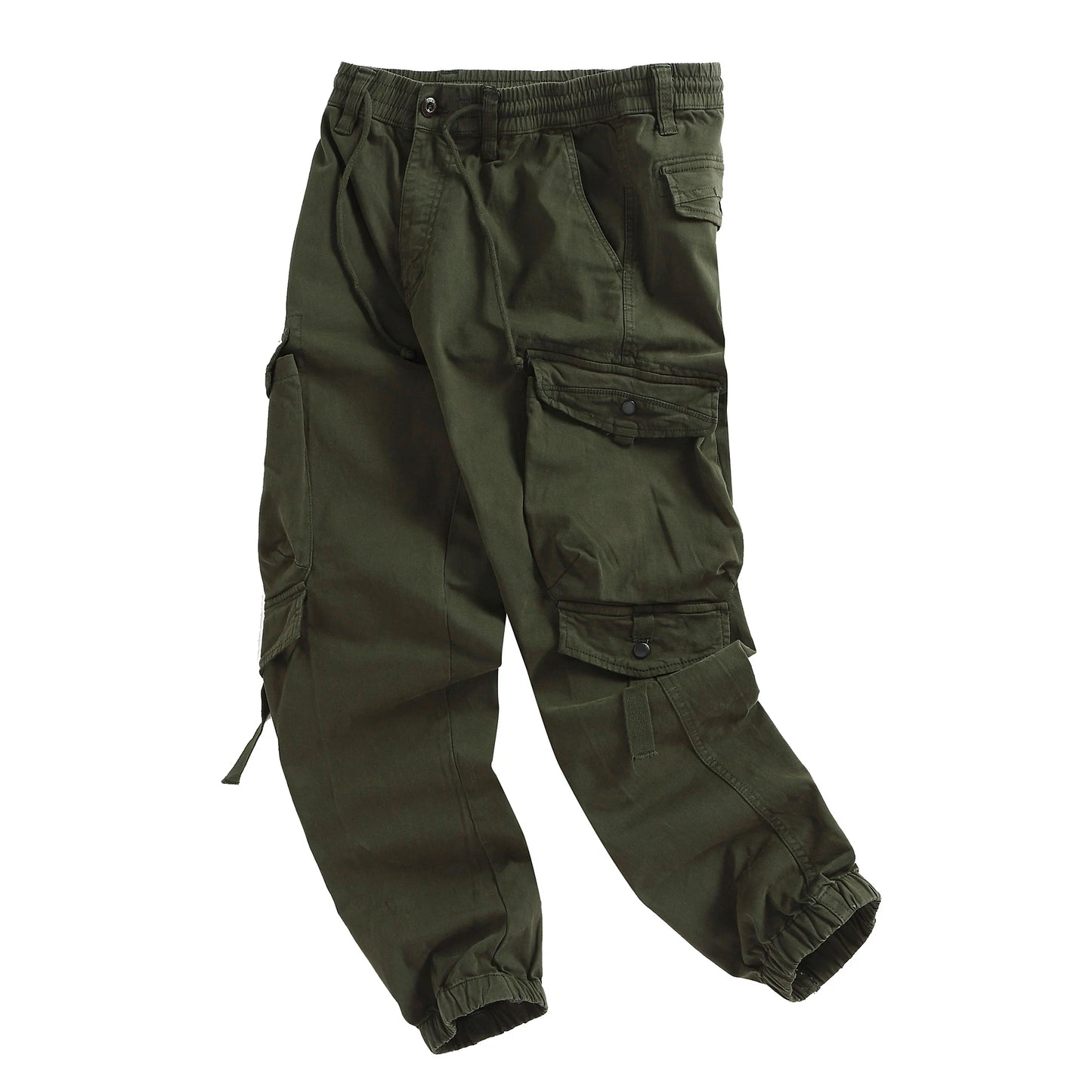 Men's Cotton Cargo Pants - Multi-Pocket Drawstring Joggers
