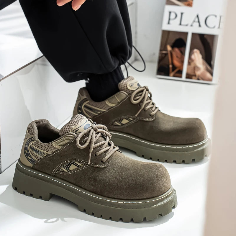 Men's Platform Suede Sneakers - Lace-Up Casual Outdoor Shoes