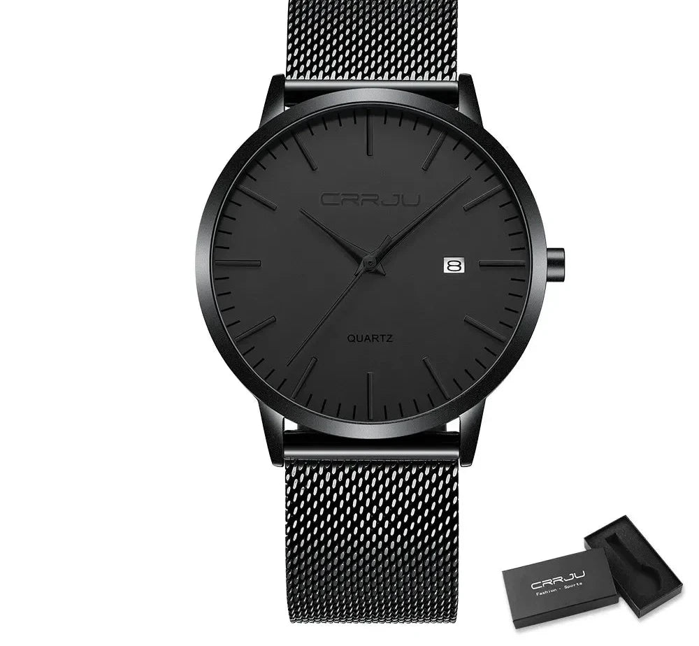 Ultra Slim Stainless Steel Watch - 40mm Mesh Strap Men's Automatic Wristwatch