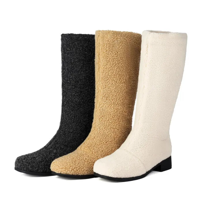 Women's Artificial Wool Winter Knee High Boots with Short Plush Lining