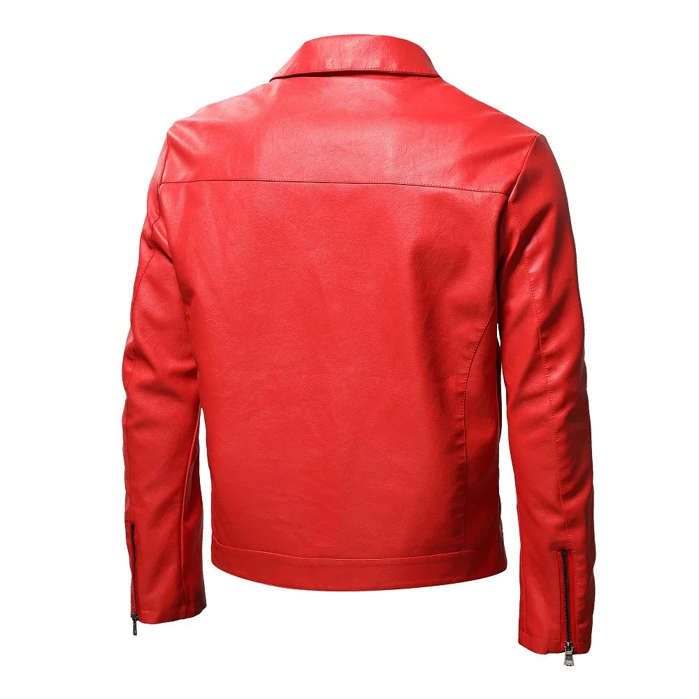 Men's Turn Down Collar PU Leather Jacket