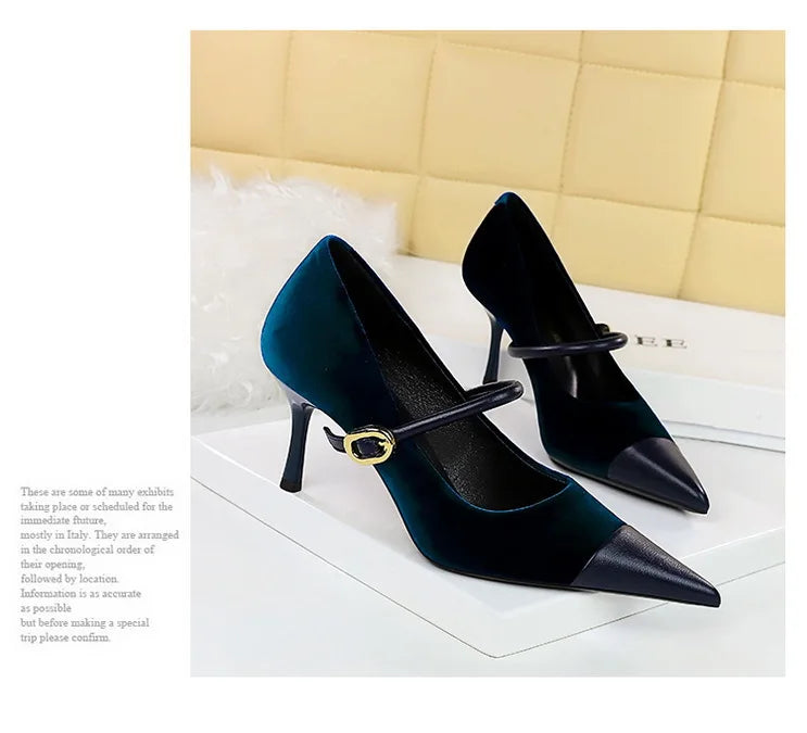 Suede Buckle Design Pumps - Pointed Toe Stilettos Available in 7cm and 10cm Heights