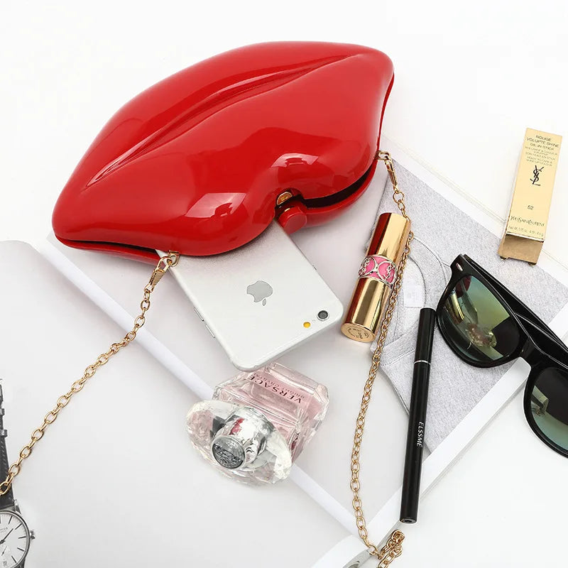 Women's Shoulder Bags Clutch Red Lips Acrylic Crossbody Bag