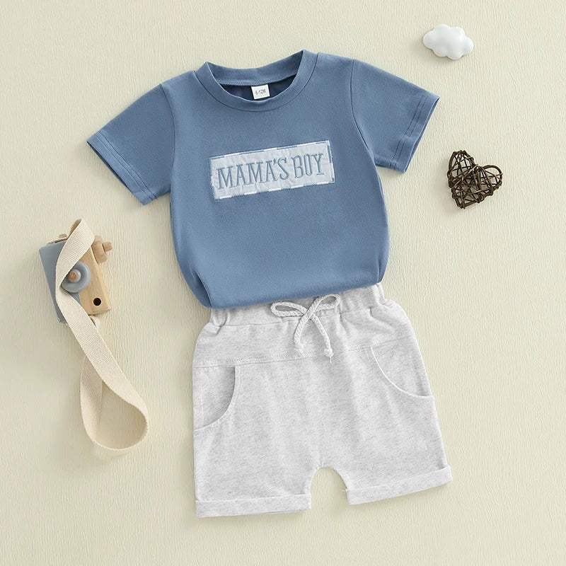 Casual Baby Boys Summer Clothes Set - Letter Embroidery T-Shirt & Shorts