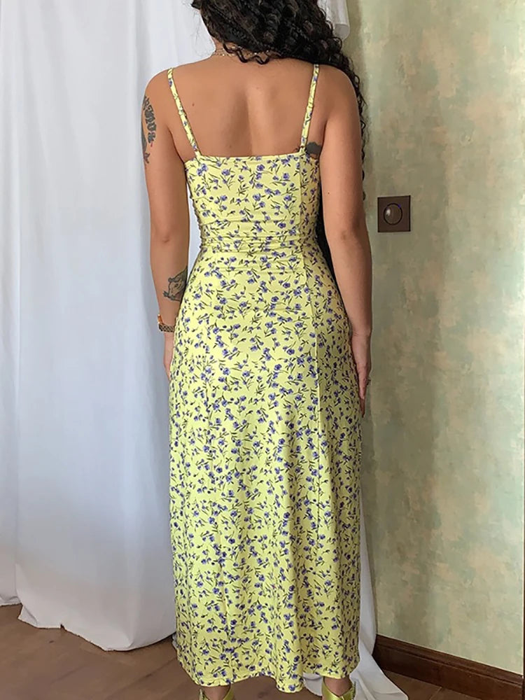 Women Lace Dress- Midi Backless Slit  Summer Elegant Floral Dress