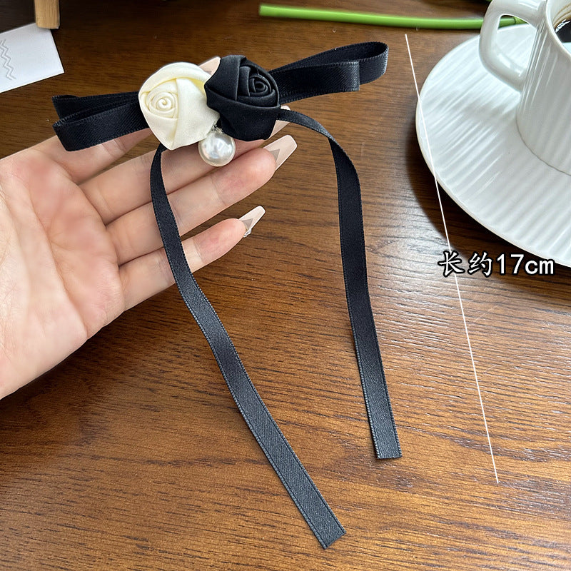 Rose Flower Brooch with Pearl & Ribbon Bow - Women's Fashion Pin