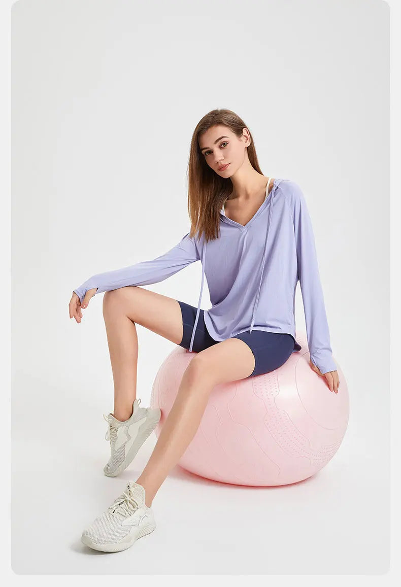 Women's Long Sleeve Hooded Yoga Shirt  Sun Protection Anti-UV Outdoor Workout Running Shirt Breathable Quick Dry Fitness Top Blouse