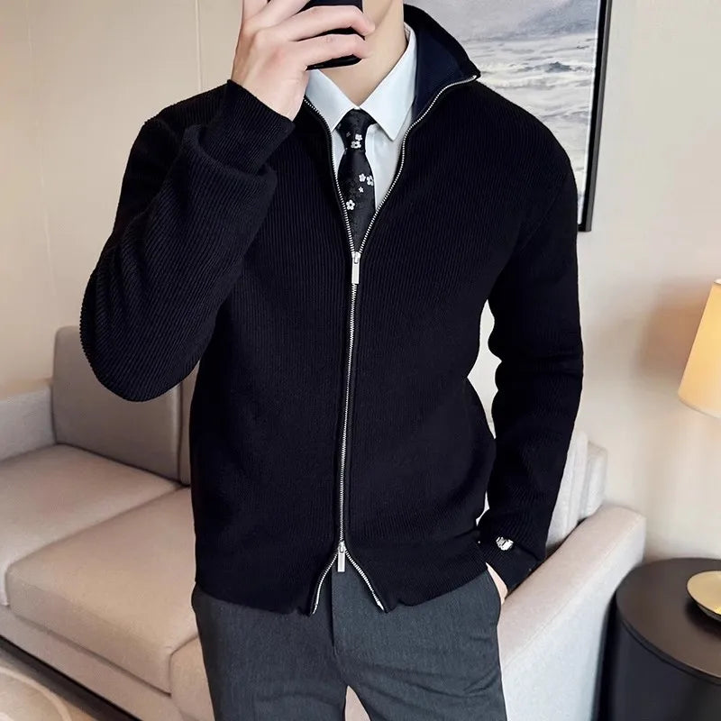 Men's Autumn Winter Stand Collar Casual Knitted Cardigan
