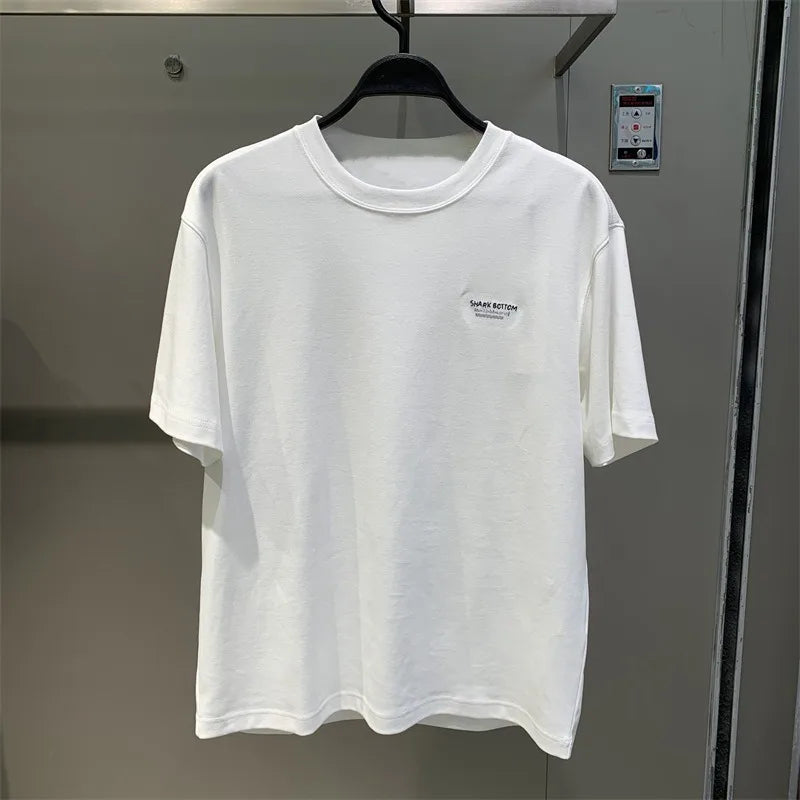 Men's Embroidered T-Shirt Shark Patch Back Detail Crew Neck Short Sleeve