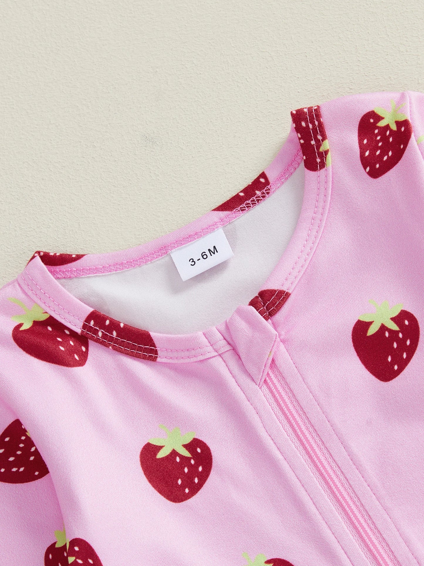 Baby Girls Boys Strawberry Print Romper - Long Sleeve Footed Jumpsuit 0-18M