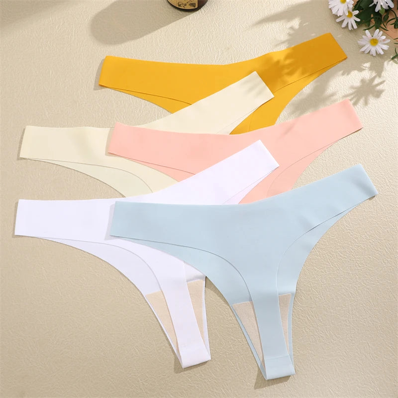 3PCS Women Ice Silk Seamless Underpants Panties, V-Waist Sport Thongs Low Rise 10 Solid Colours Breathable G-string