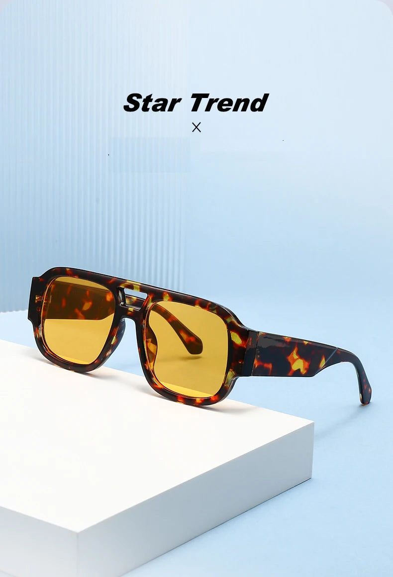 Unisex 1/4 Set Retro Large Frame Double Bridges Square Sunglasses