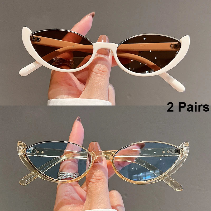 Women's 2 Pairs Per Set Vintage Cat Eye Sunglasses  Outdoor Casual Shades